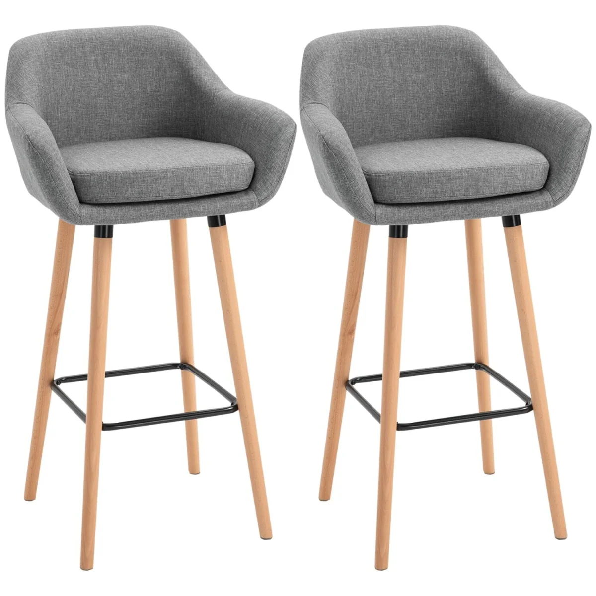 Nonozzi Grey Fabric Bar Stools Set of 2 - Solid Wood Legs and Metal Frame – image 4