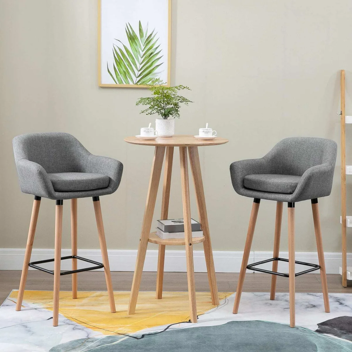 Nonozzi Grey Fabric Bar Stools Set of 2 - Solid Wood Legs and Metal Frame – image 5