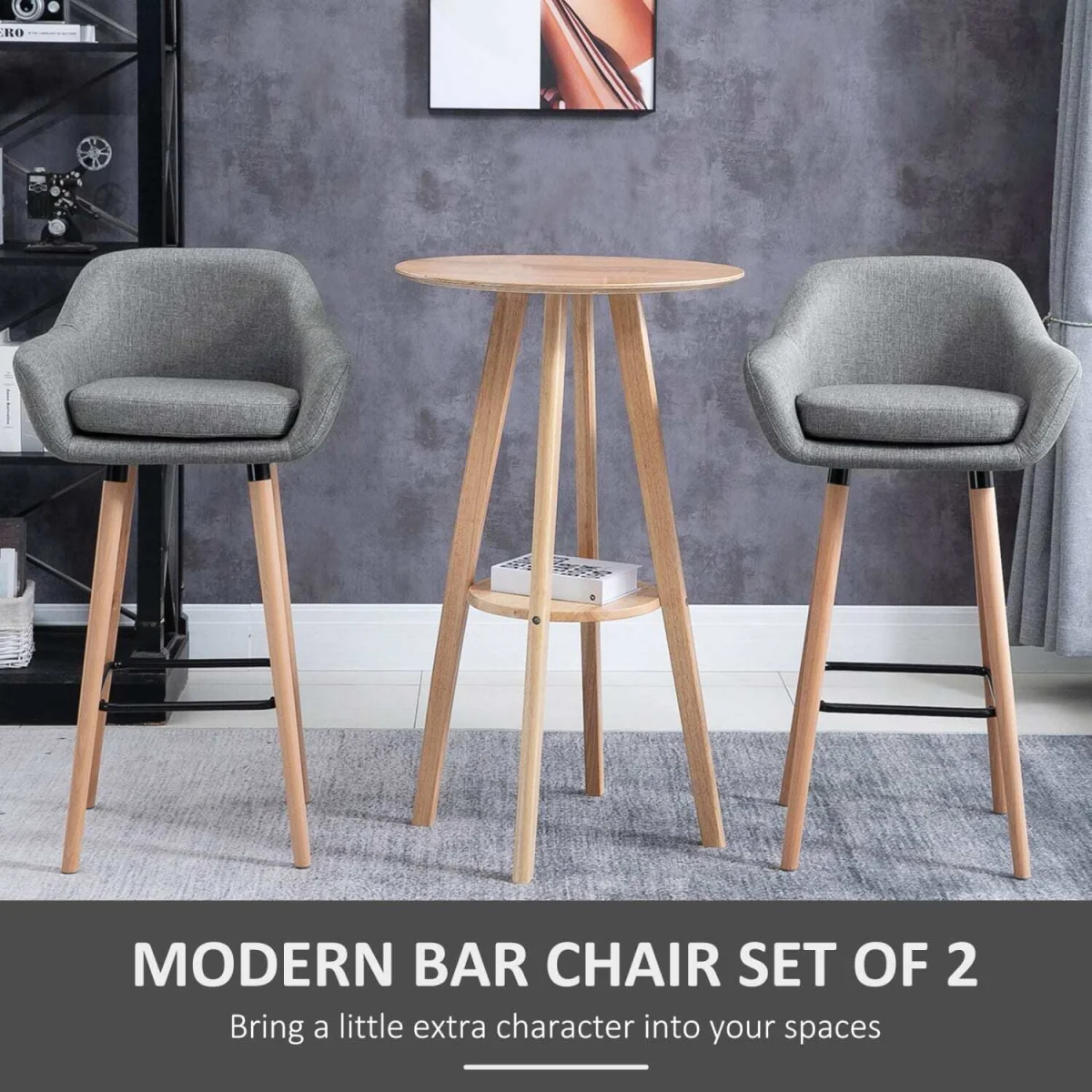 Nonozzi Grey Fabric Bar Stools Set of 2 - Solid Wood Legs and Metal Frame – image 6