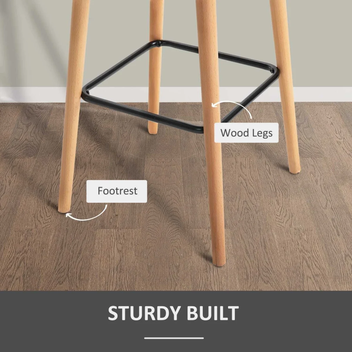Nonozzi Grey Fabric Bar Stools Set of 2 - Solid Wood Legs and Metal Frame – image 7