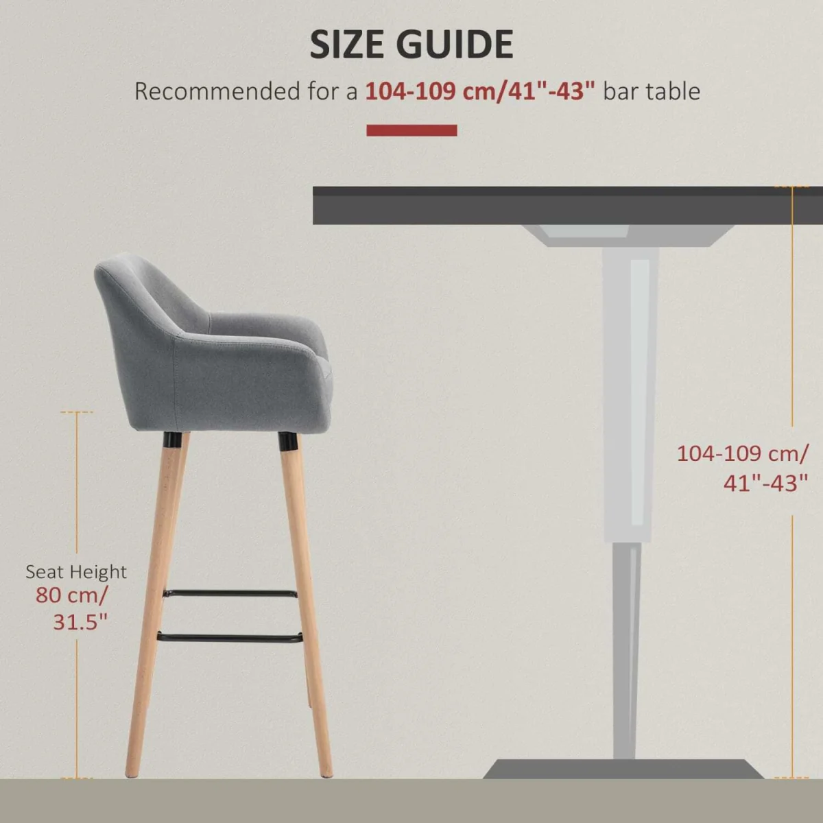 Nonozzi Grey Fabric Bar Stools Set of 2 - Solid Wood Legs and Metal Frame – image 9