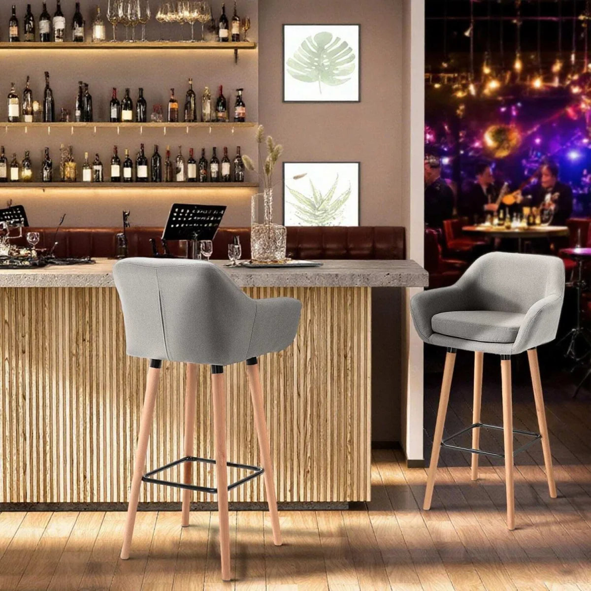 Nonozzi Grey Fabric Bar Stools Set of 2 - Solid Wood Legs and Metal Frame – image 10