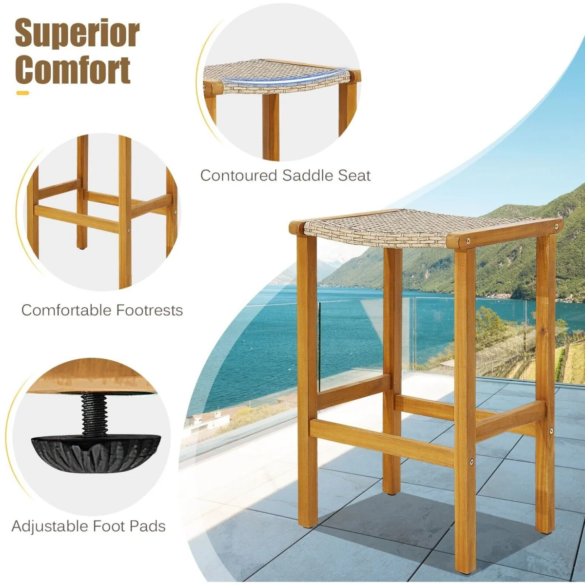 Pack of 2 High Patio Bar Stools – image 2