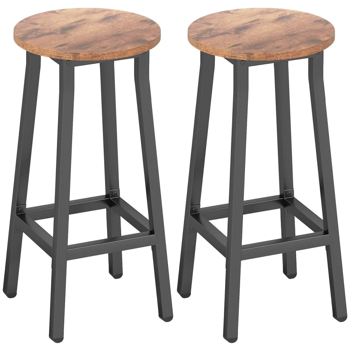 Rema Set of 2 Rustic Brown Industrial Round Bar Stools 65cm. – image 3
