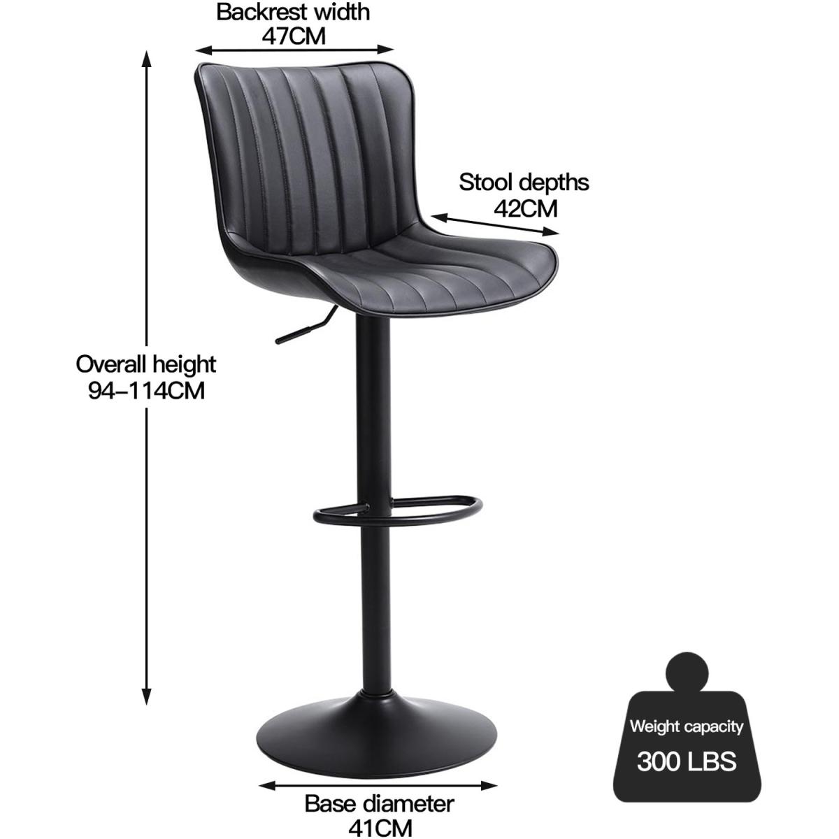 Set of 2 Barstools PU Leather Adjustable Height Swivel Counter Chairs - Black – image 2