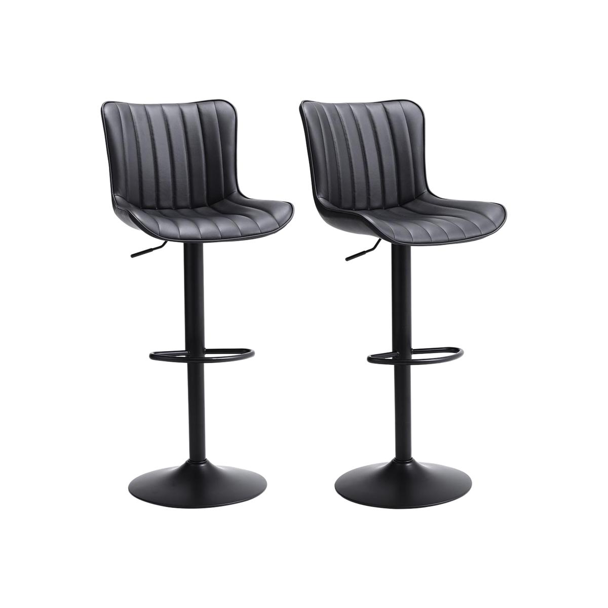 Set of 2 Barstools PU Leather Adjustable Height Swivel Counter Chairs - Black – image 1