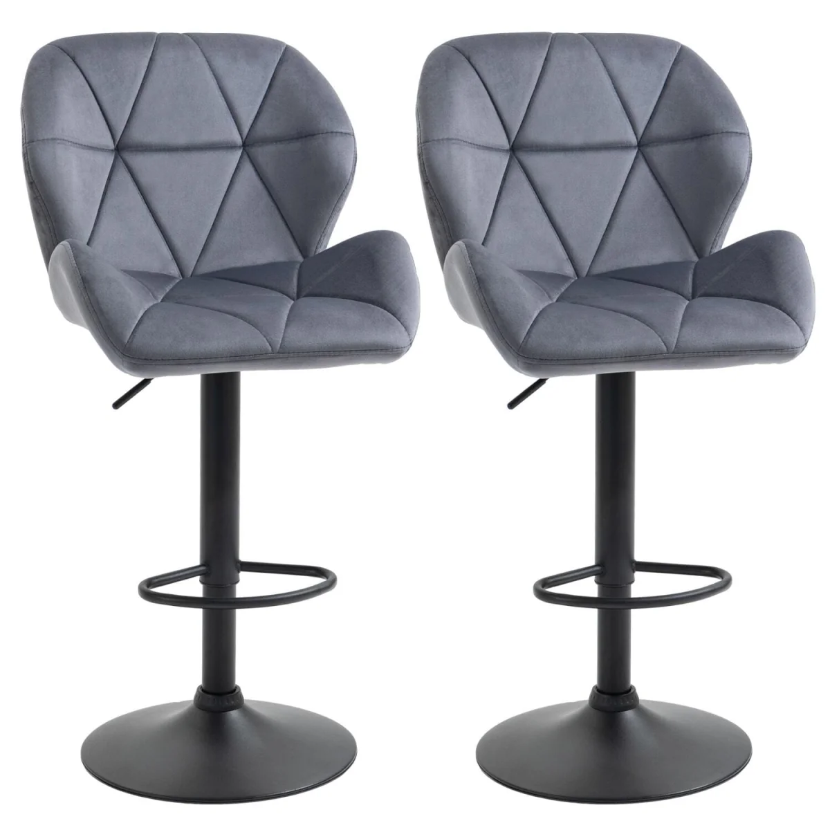 Samori Set of 2 Dark Grey Upholstered Adjustable Swivel Bar Stools with Back Support – image 3