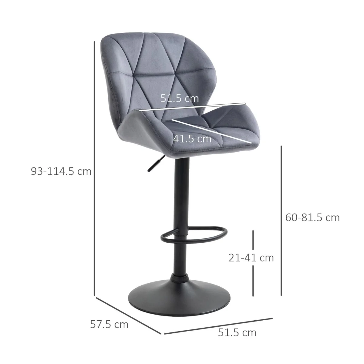 Samori Set of 2 Dark Grey Upholstered Adjustable Swivel Bar Stools with Back Support – image 5