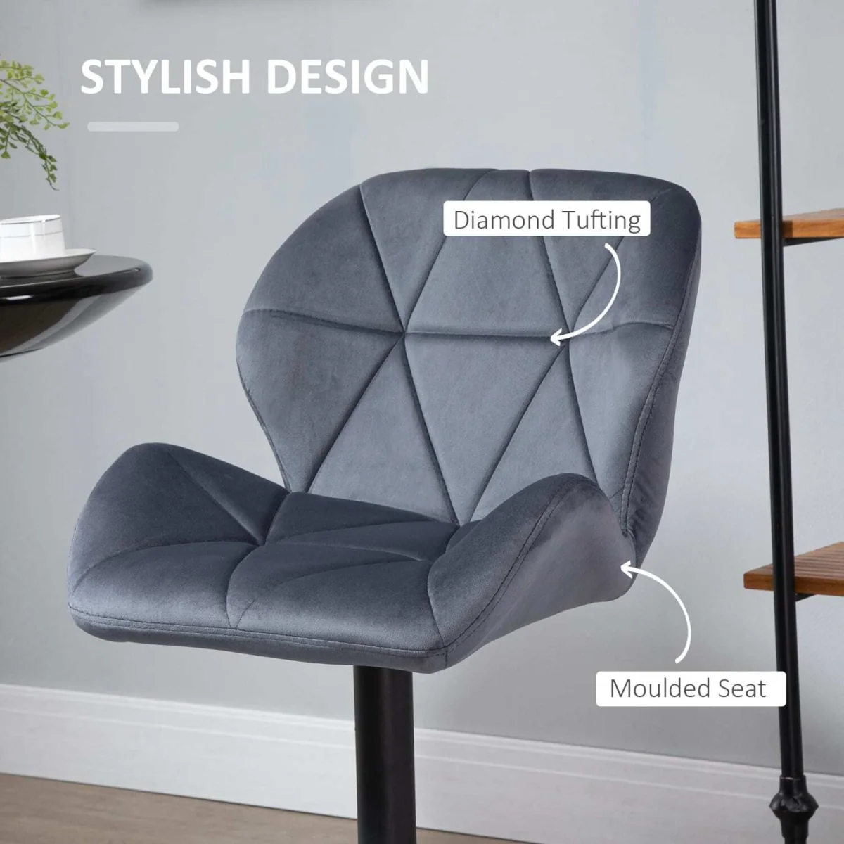Samori Set of 2 Dark Grey Upholstered Adjustable Swivel Bar Stools with Back Support – image 8