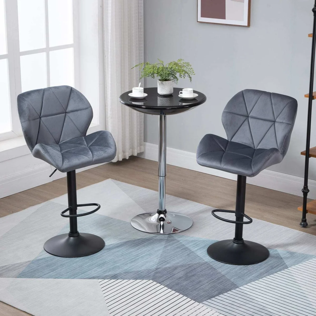 Samori Set of 2 Dark Grey Upholstered Adjustable Swivel Bar Stools with Back Support – image 9