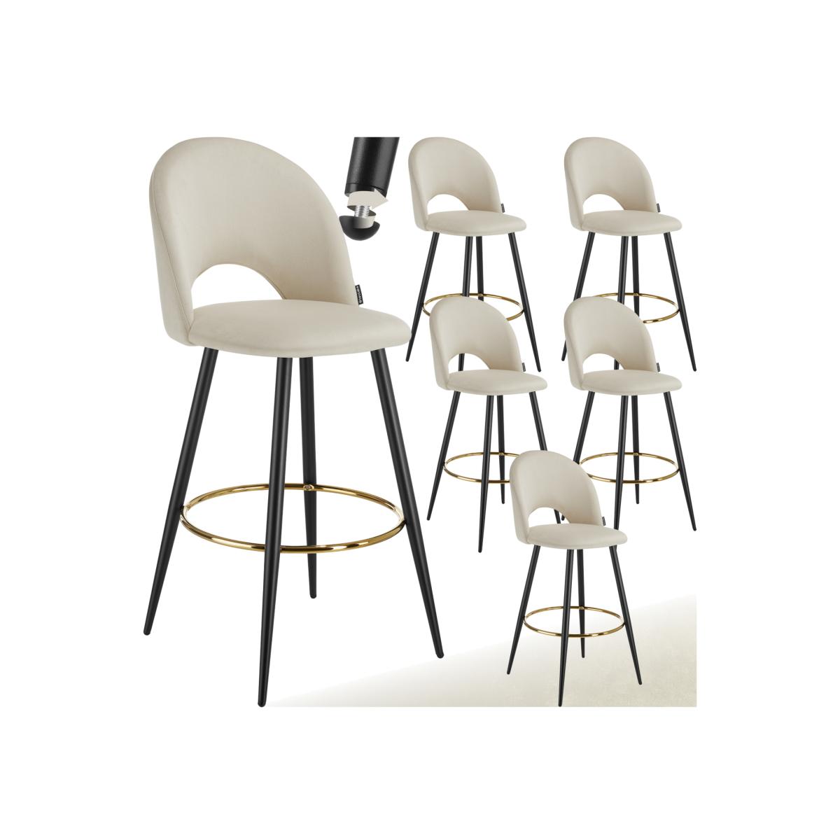 Rachel Velvet Look Padded Bar Stool with Backrest - Cream and Black / 6