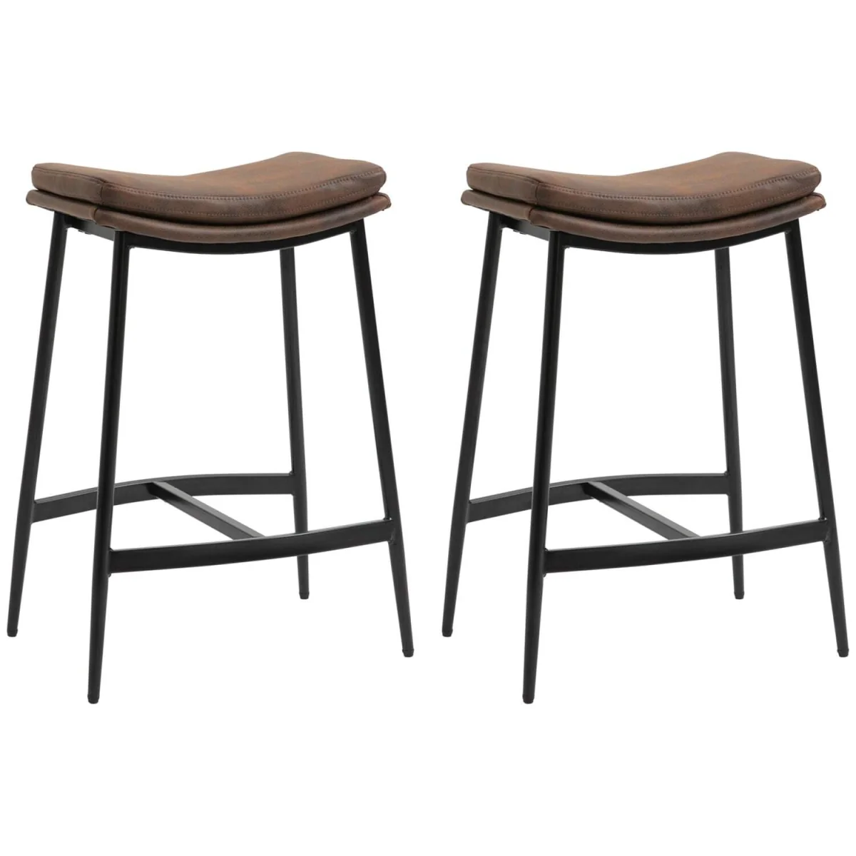 Noveha Microfiber Brown Industrial Breakfast Bar Stools Set Of 2 With Curved Seat – image 3