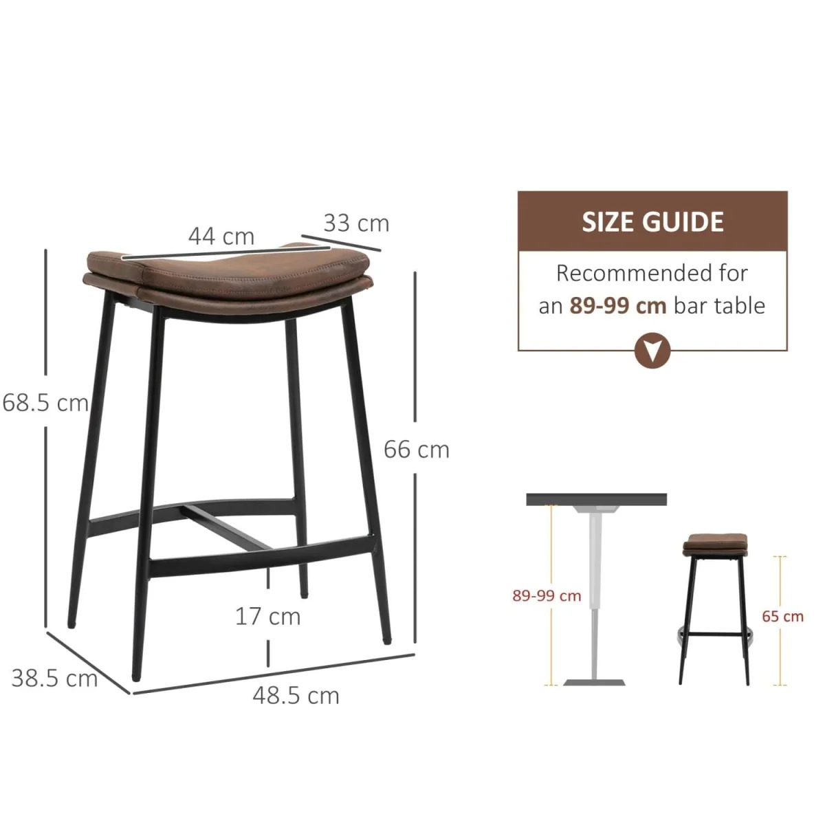 Noveha Microfiber Brown Industrial Breakfast Bar Stools Set Of 2 With Curved Seat – image 5