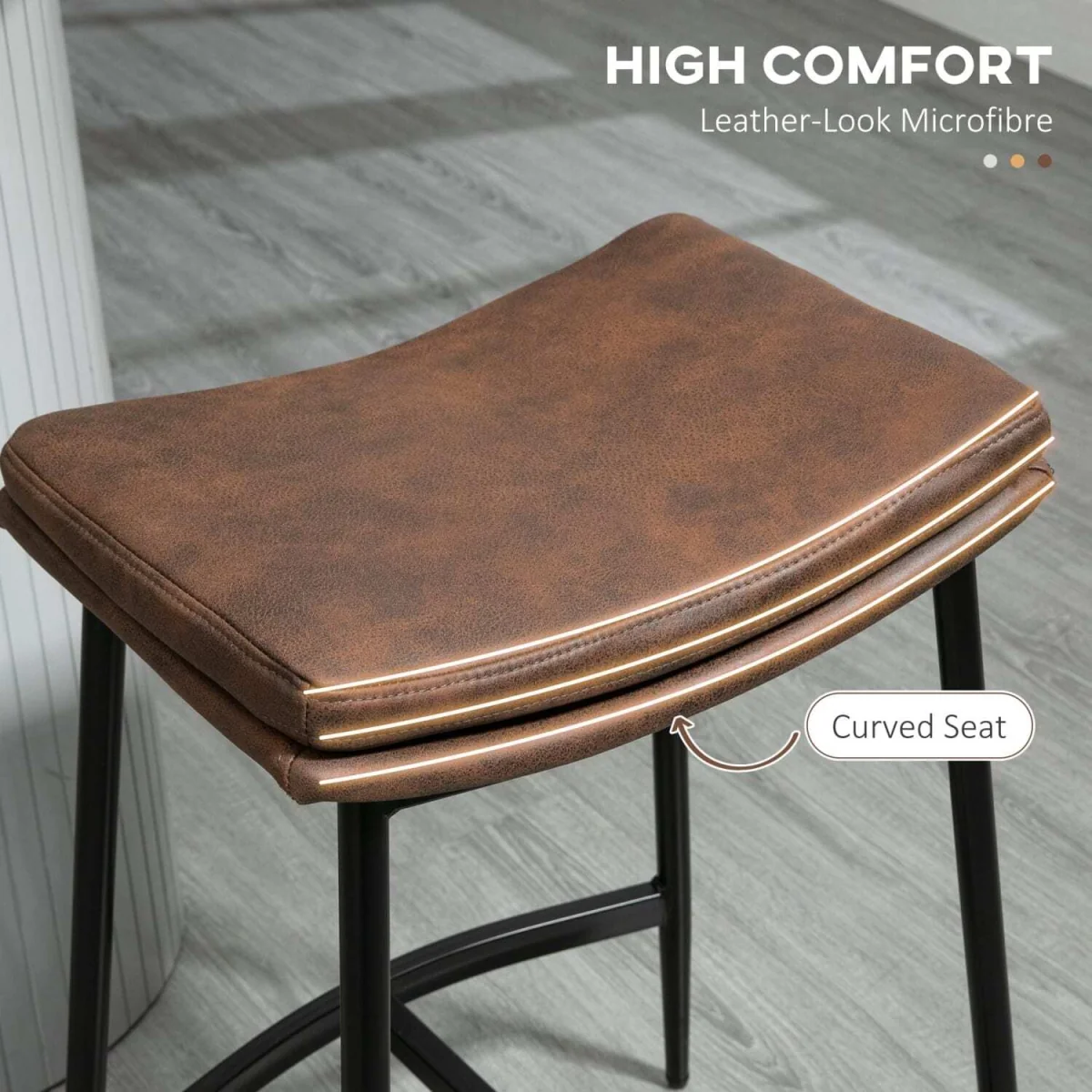 Noveha Microfiber Brown Industrial Breakfast Bar Stools Set Of 2 With Curved Seat – image 7