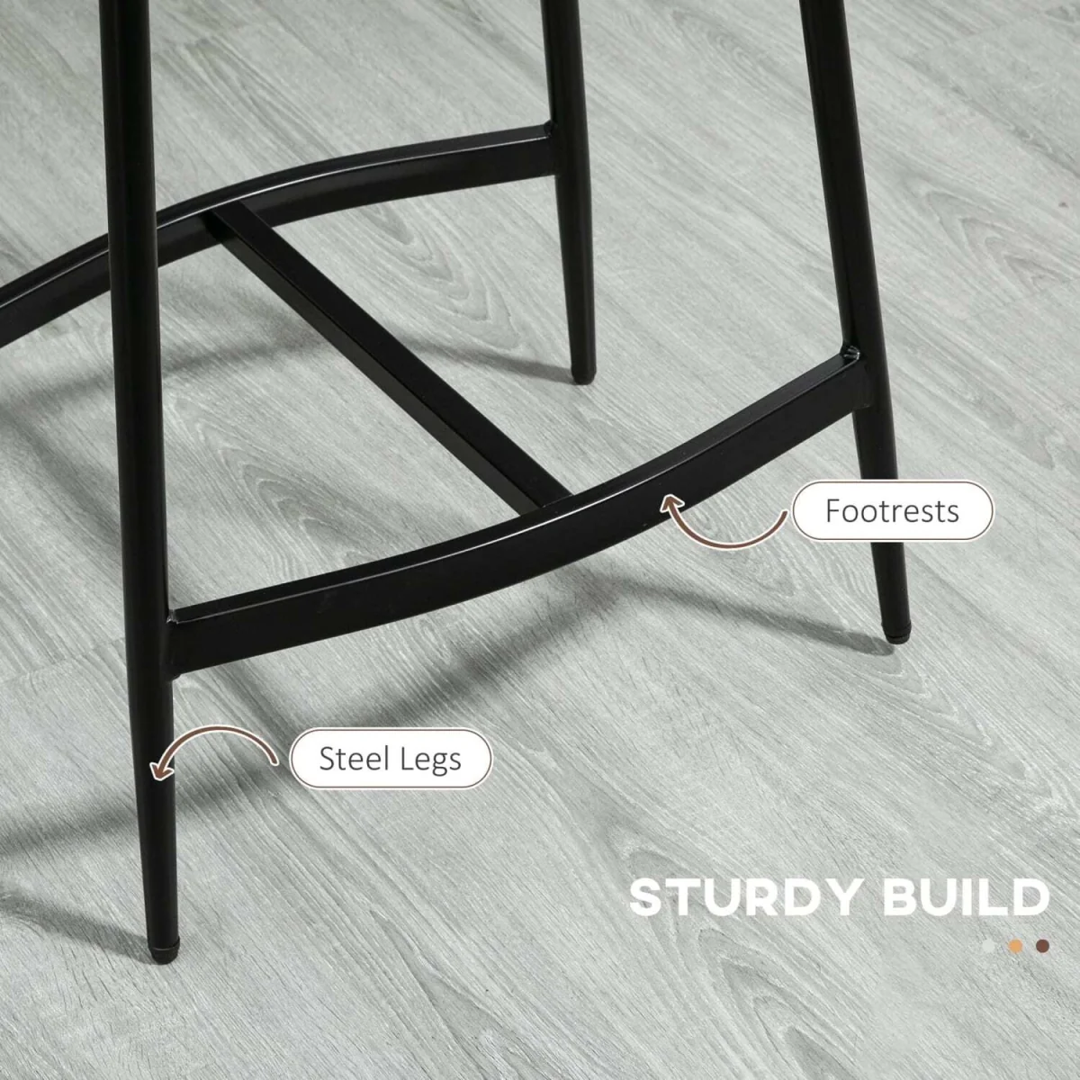 Noveha Microfiber Brown Industrial Breakfast Bar Stools Set Of 2 With Curved Seat – image 8
