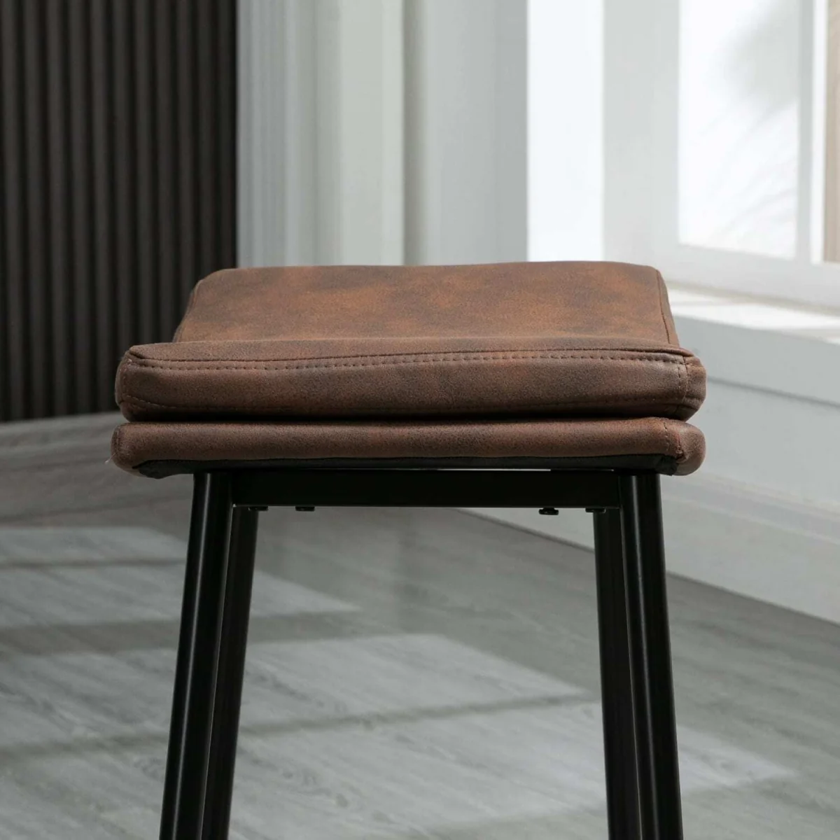 Noveha Microfiber Brown Industrial Breakfast Bar Stools Set Of 2 With Curved Seat – image 9