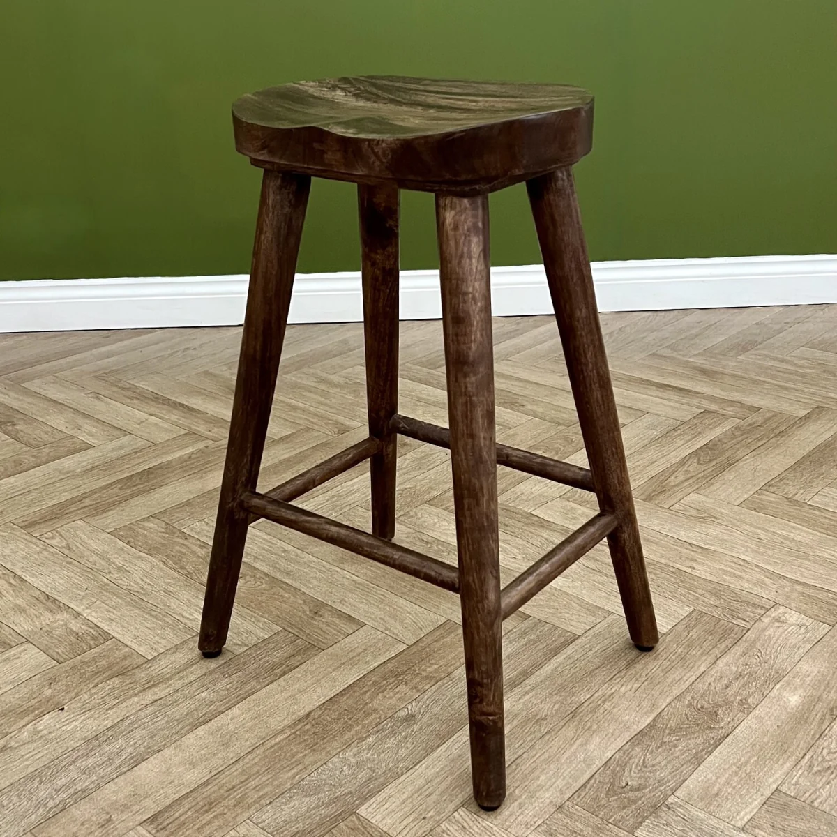 Solid Mango Wood Bar Stool with Footrest - Dark Oak – image 2