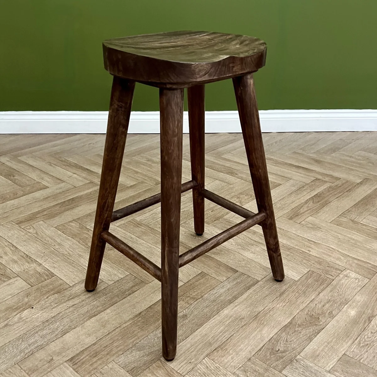 Solid Mango Wood Bar Stool with Footrest - Dark Oak – image 1