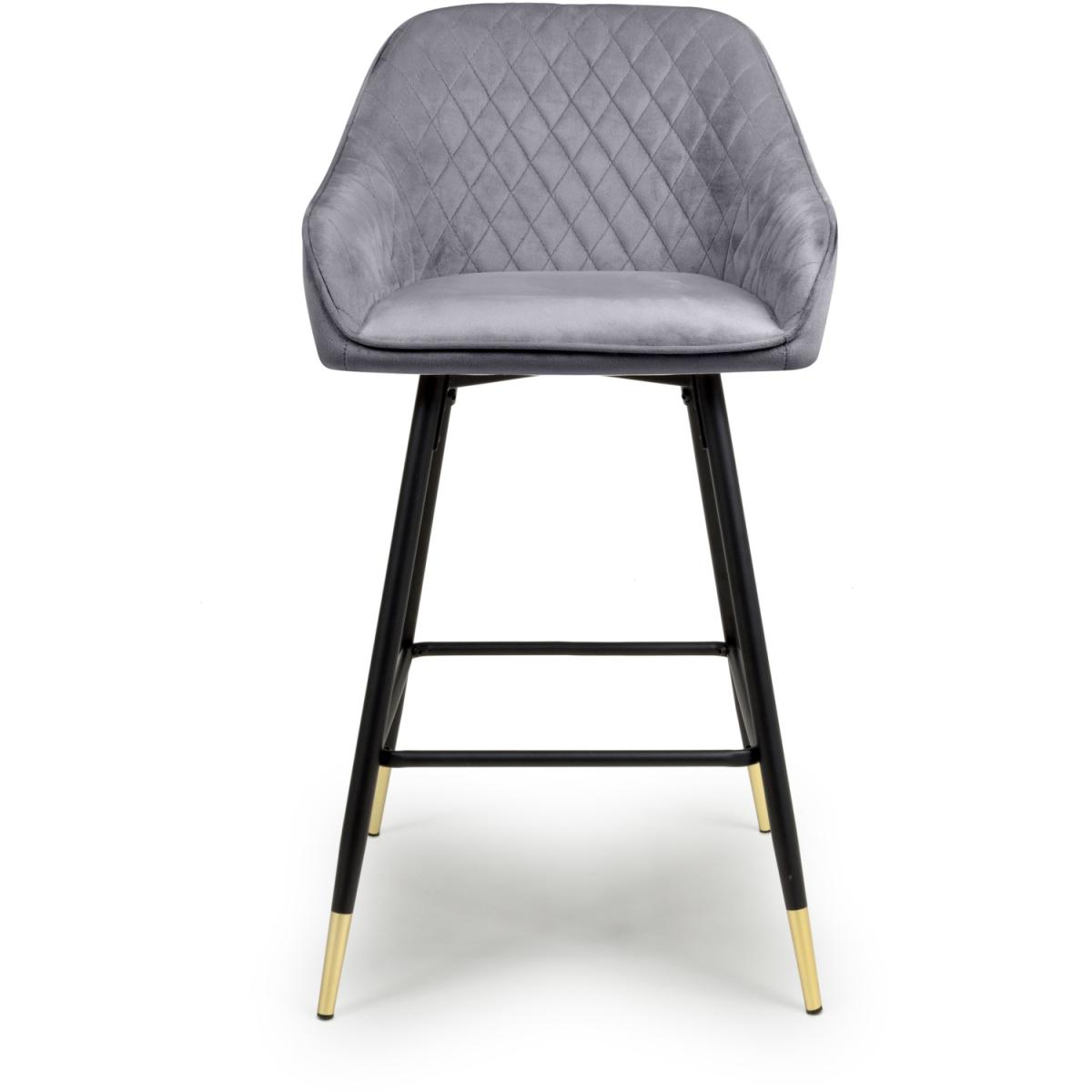 Pair of Savanna Brushed Velvet Bar Stools - Grey – image 4