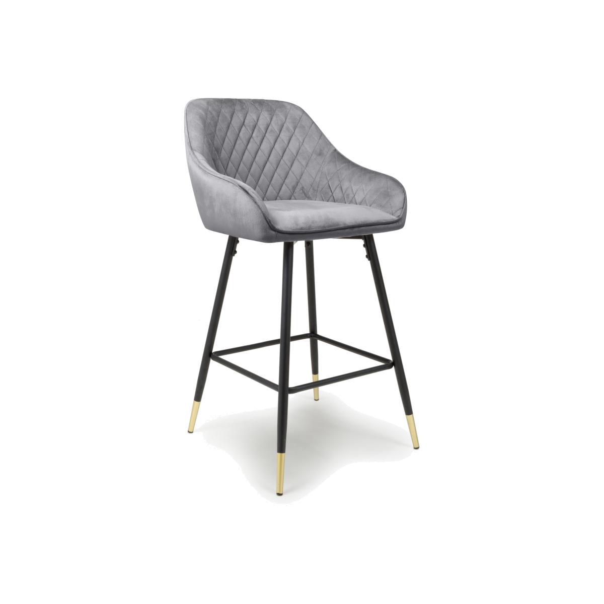 Pair of Savanna Brushed Velvet Bar Stools - Grey – image 1