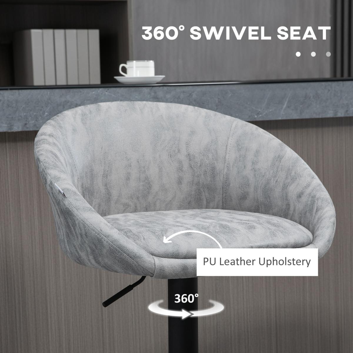 Modern Adjustable Bar Stools Set of 2, Swivel PU Leather - Grey – image 3
