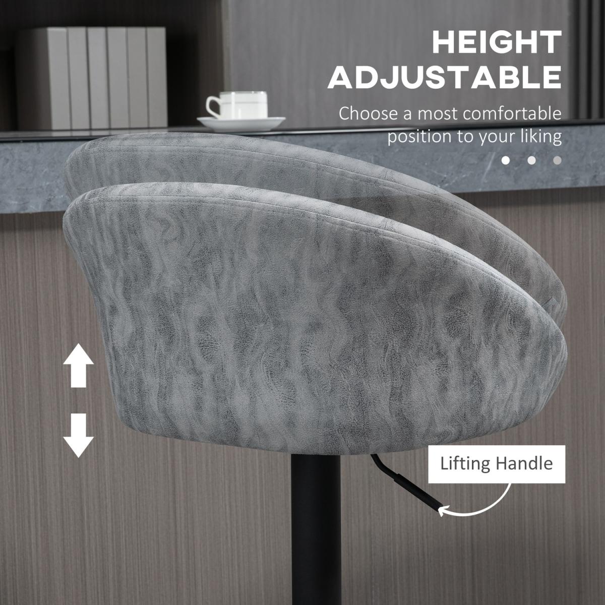 Modern Adjustable Bar Stools Set of 2, Swivel PU Leather - Grey – image 4