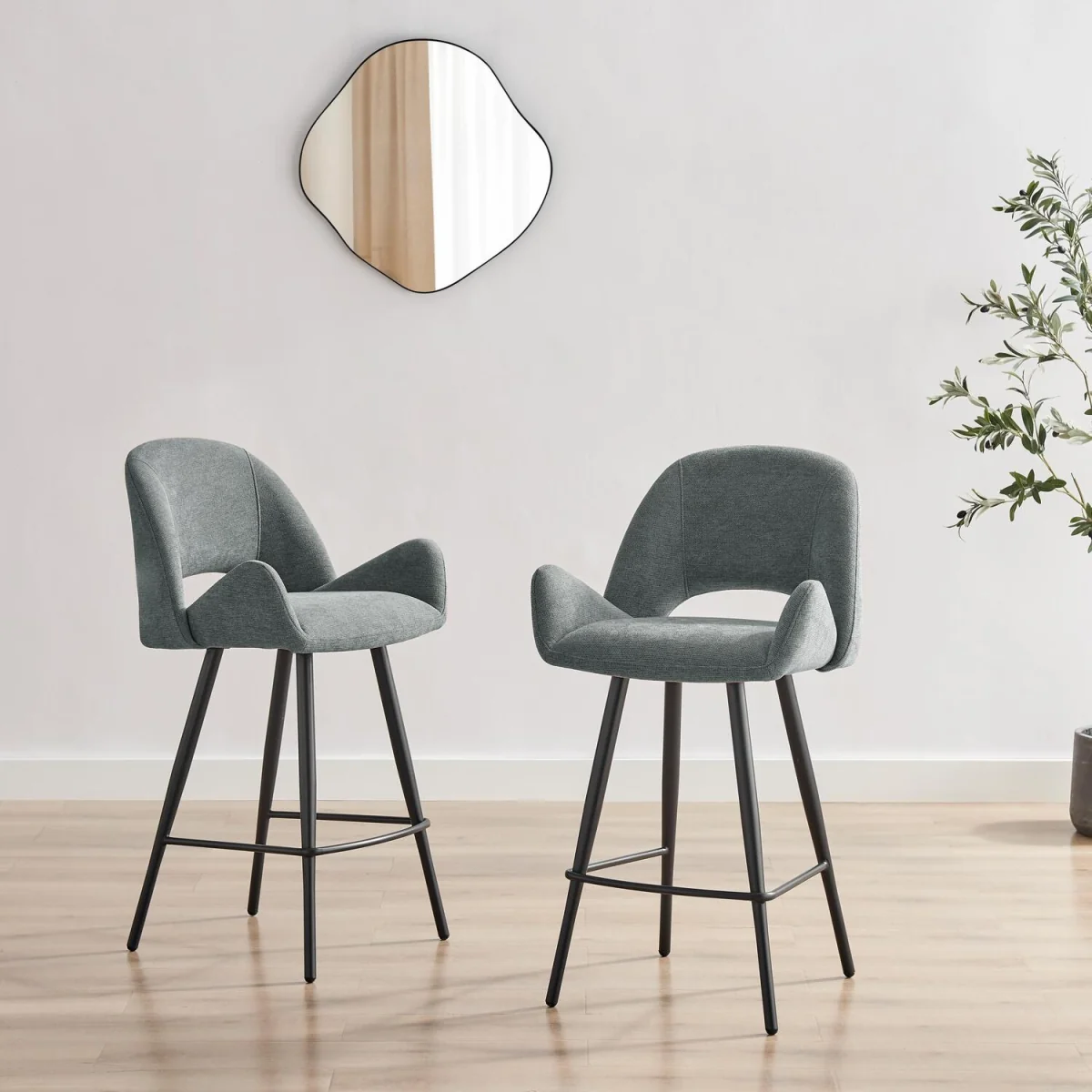 2x Layla Grey Fabric Bar Chairs - Grey – image 2