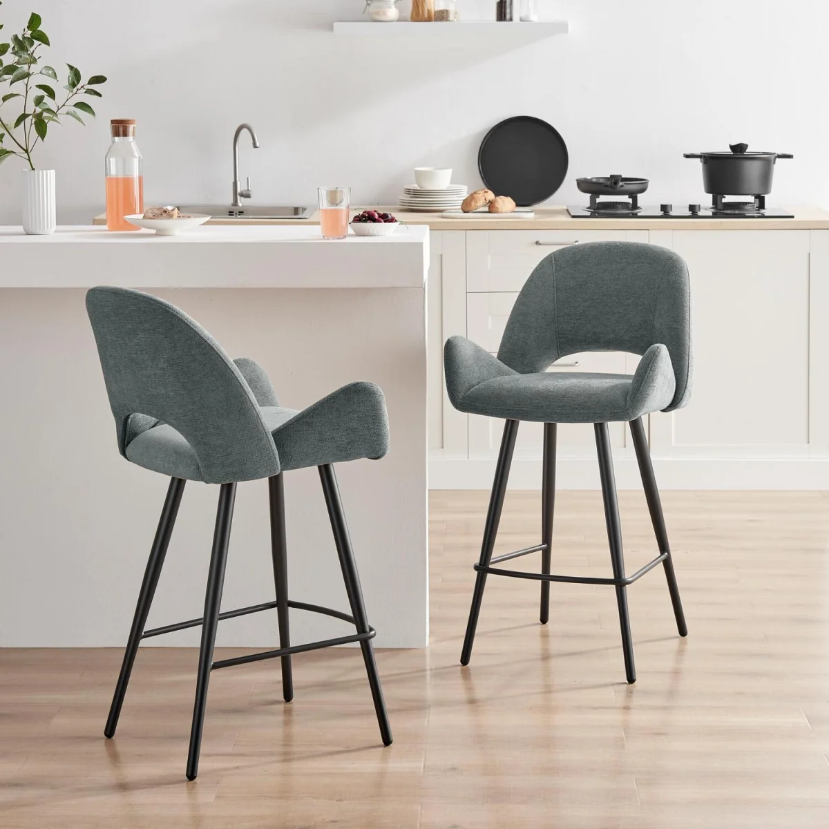 2x Layla Grey Fabric Bar Chairs - Grey – image 1