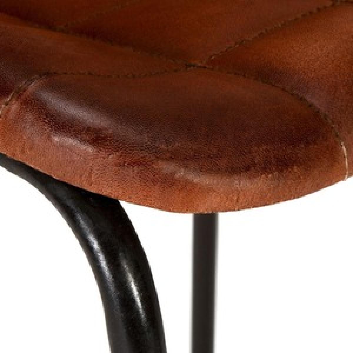 Reclaimed Metal and Genuine Brown Leather Barstool - Brown – image 3