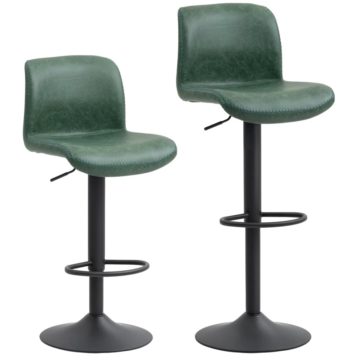 Kekero Set of 2 Green Faux Leather Counter Bar Chairs with Back and Footrest – image 3