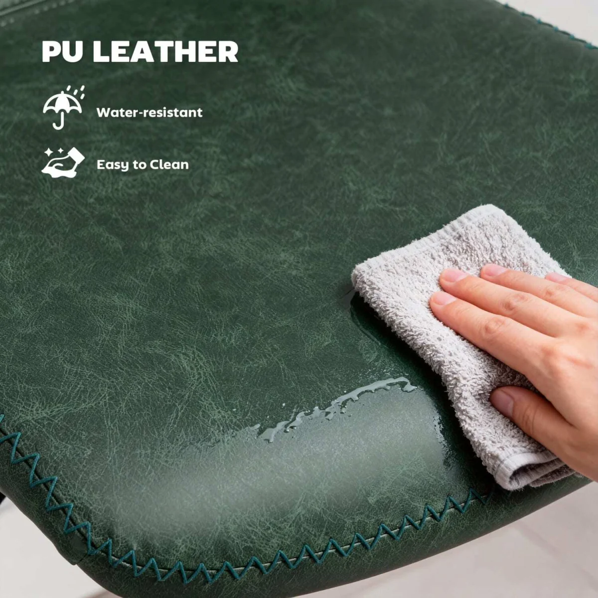 Kekero Set of 2 Green Faux Leather Counter Bar Chairs with Back and Footrest – image 8