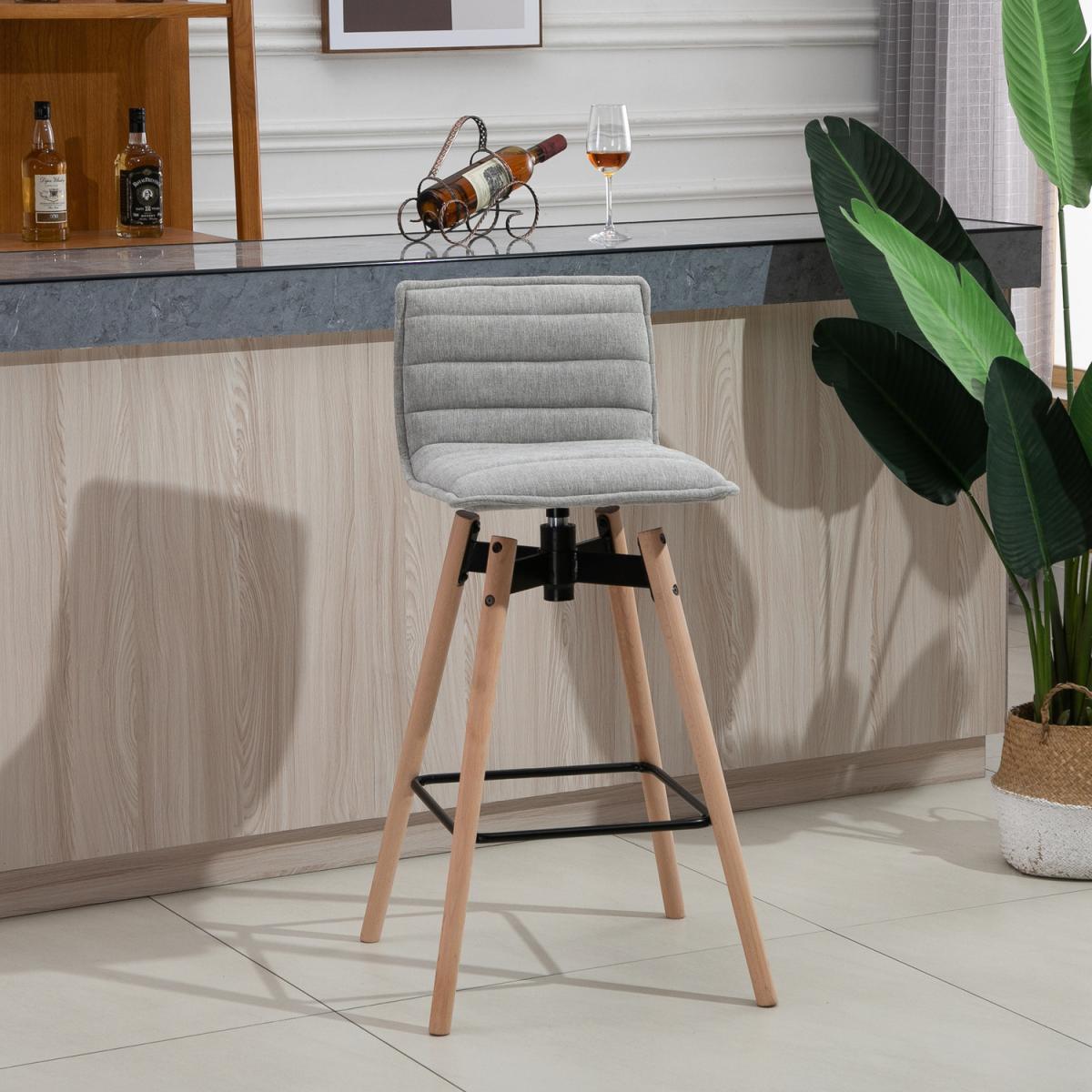 Fabric Barstool with Backrest  - Light Grey – image 2