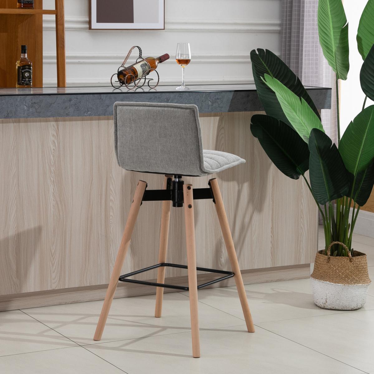 Fabric Barstool with Backrest  - Light Grey – image 3