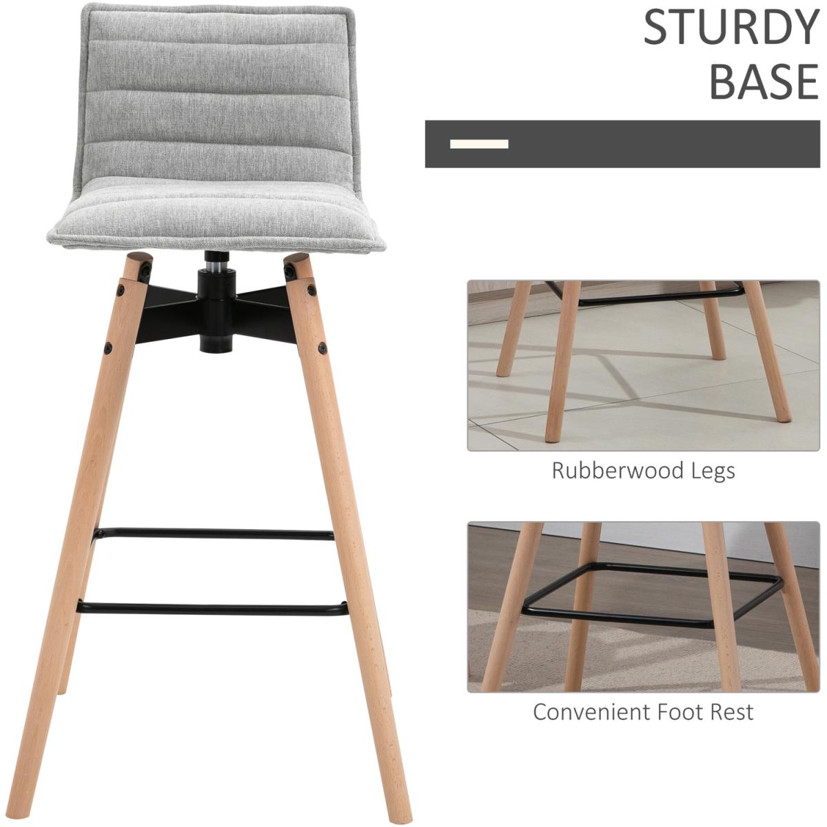 Fabric Barstool with Backrest  - Light Grey – image 6