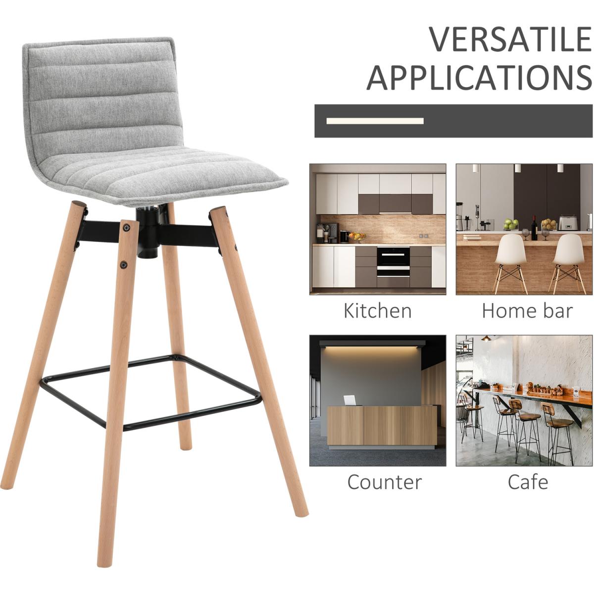 Fabric Barstool with Backrest  - Light Grey – image 7