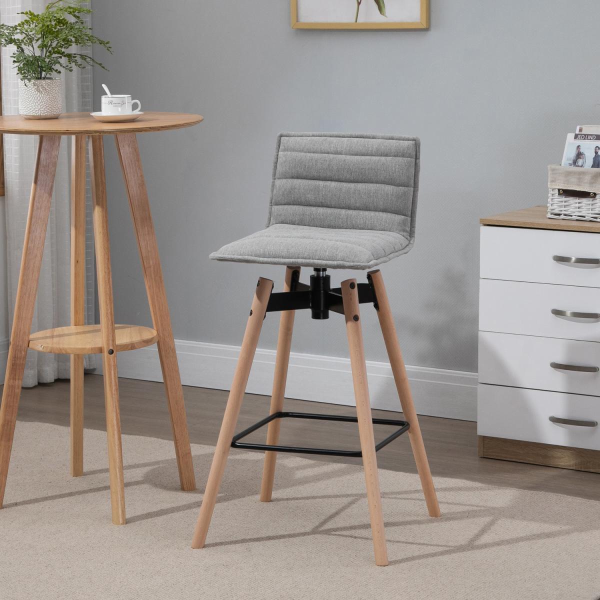 Fabric Barstool with Backrest  - Light Grey – image 9