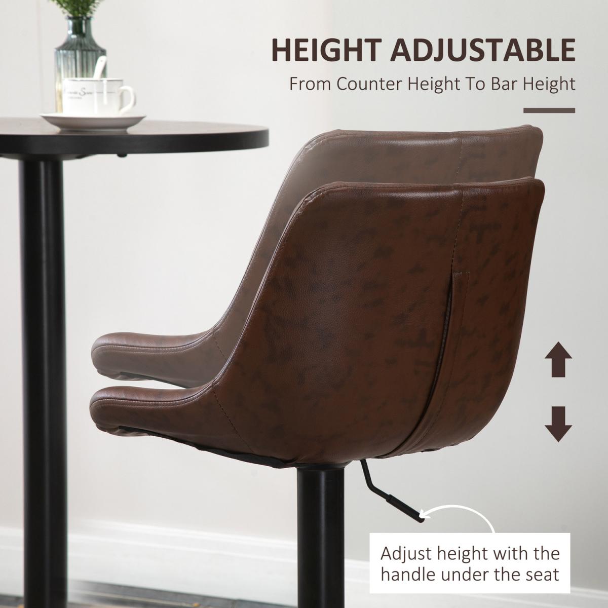 Swivel Bar Stools Set of 2 Adjustable Height Bar Chairs Footrest - Brown, Black – image 2