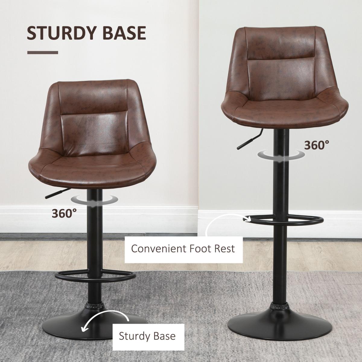 Swivel Bar Stools Set of 2 Adjustable Height Bar Chairs Footrest - Brown, Black – image 3