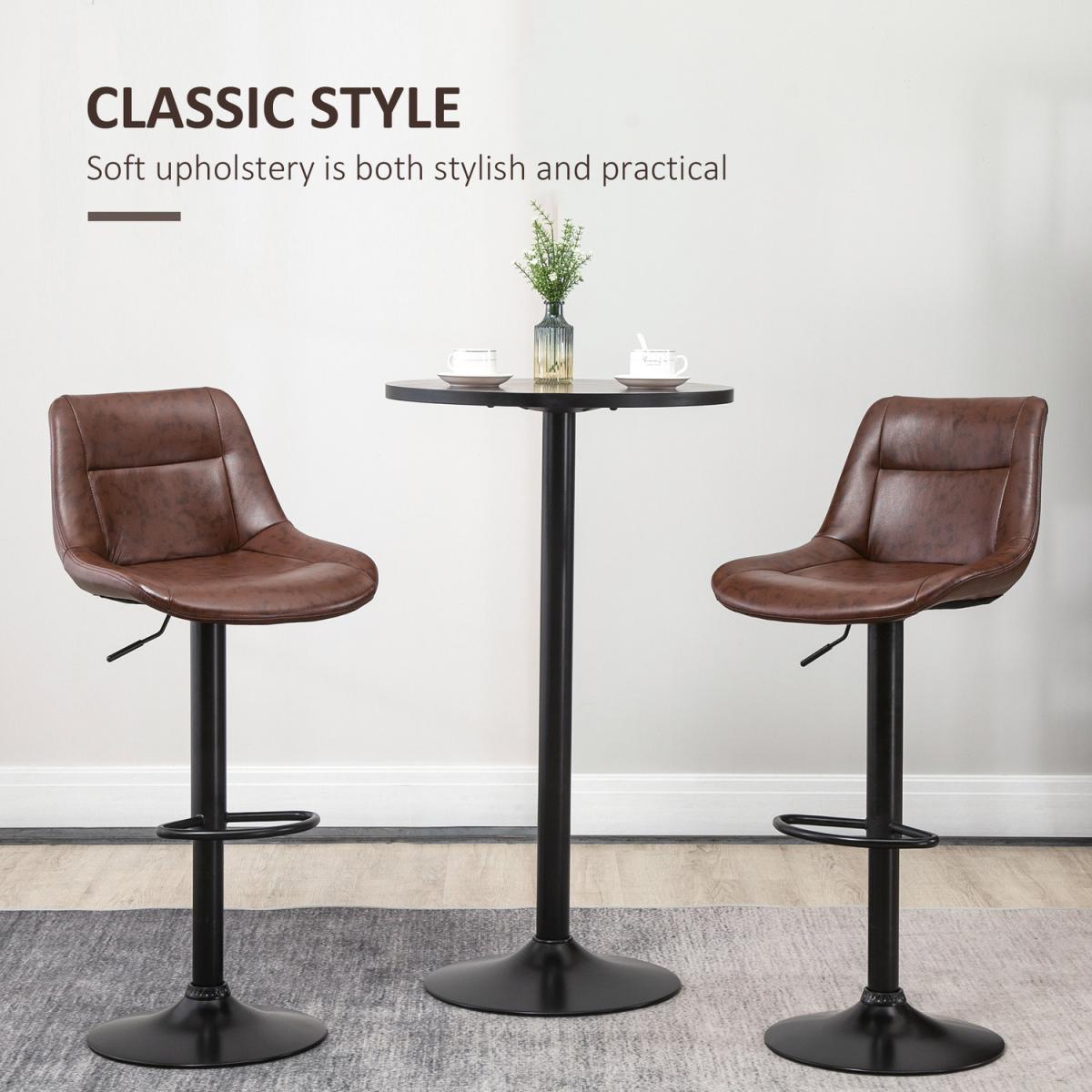 Swivel Bar Stools Set of 2 Adjustable Height Bar Chairs Footrest - Brown, Black – image 4
