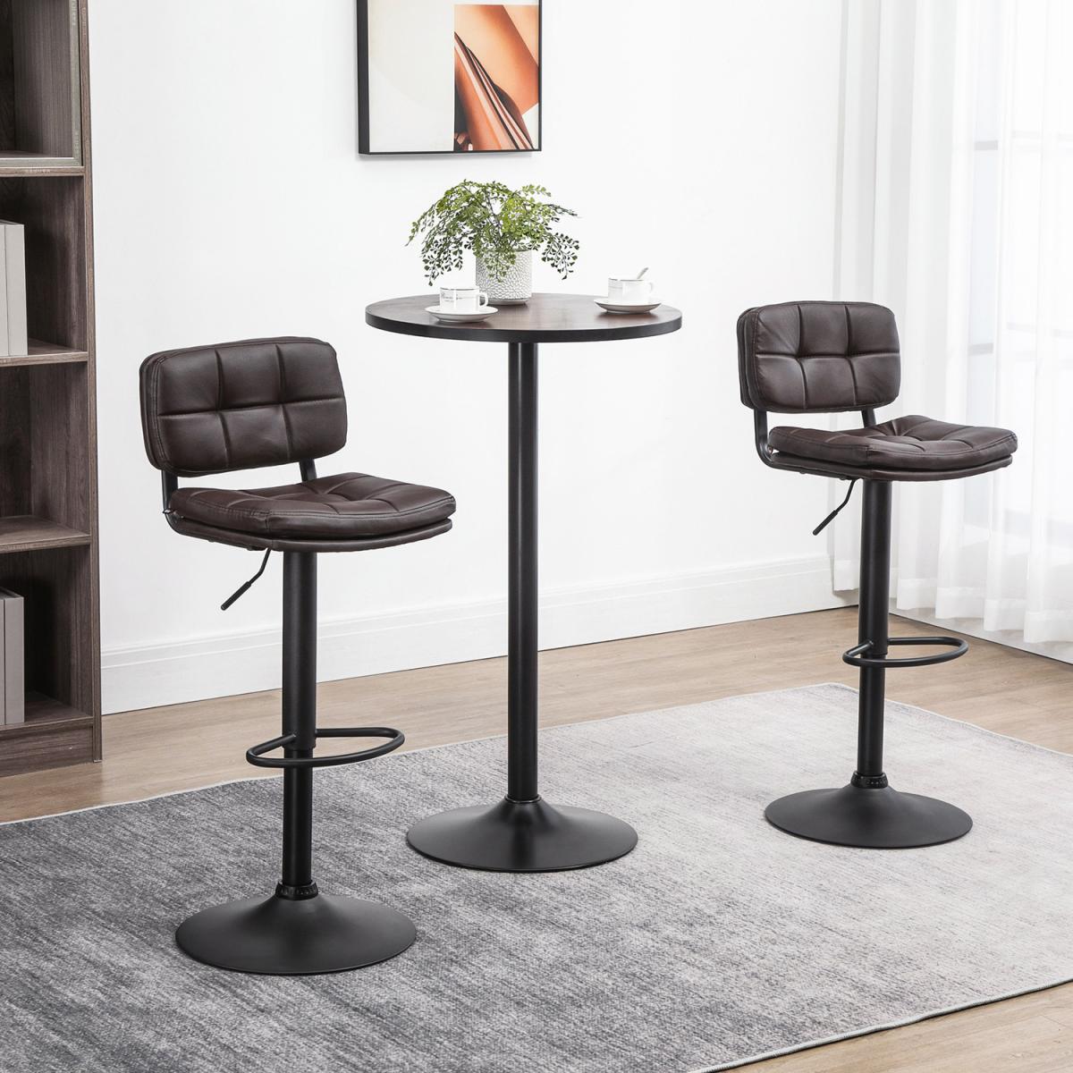 PU Leather Bar Stools Set of 2 Adjustable Height Chairs Swivel Seat - Brown – image 2