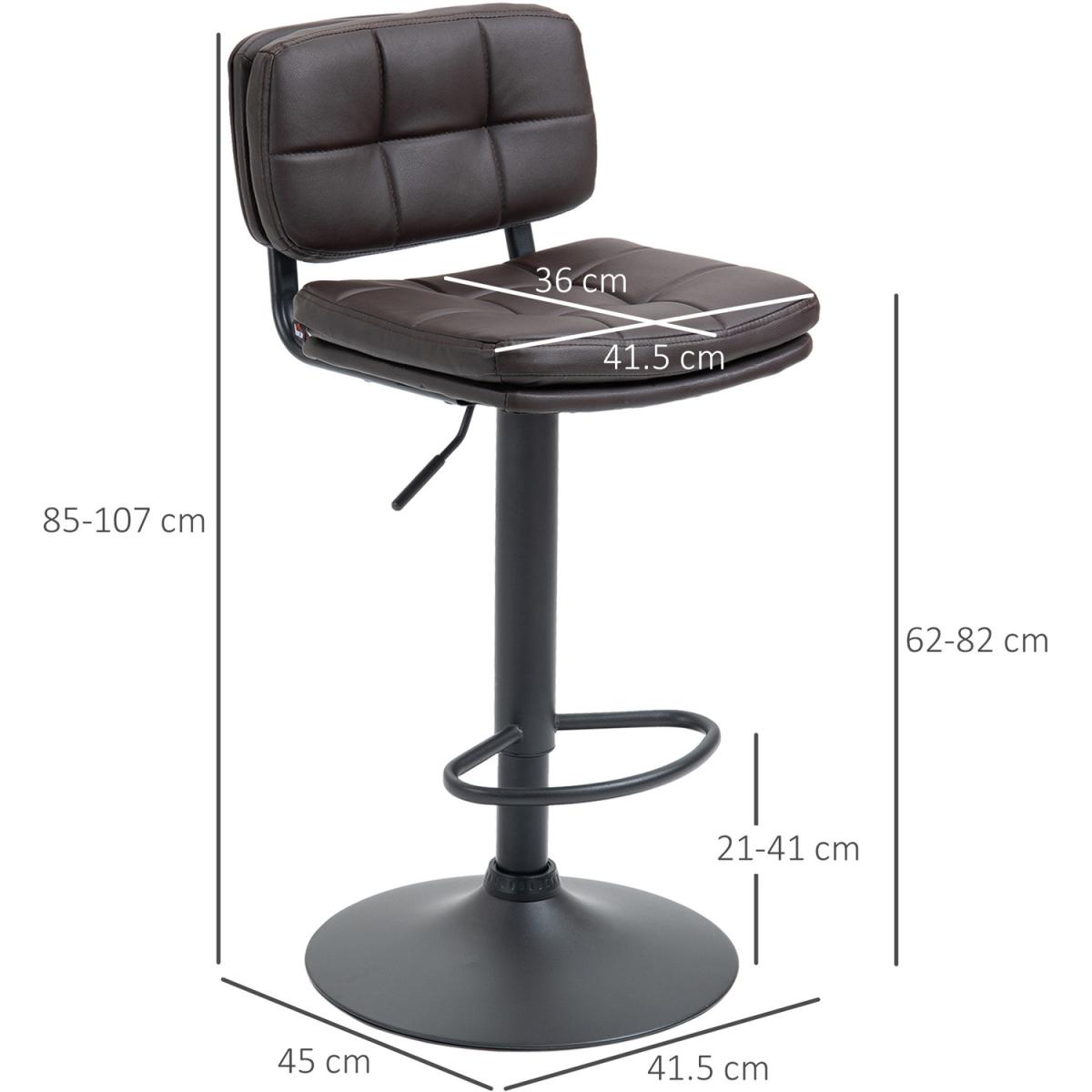 PU Leather Bar Stools Set of 2 Adjustable Height Chairs Swivel Seat - Brown – image 3