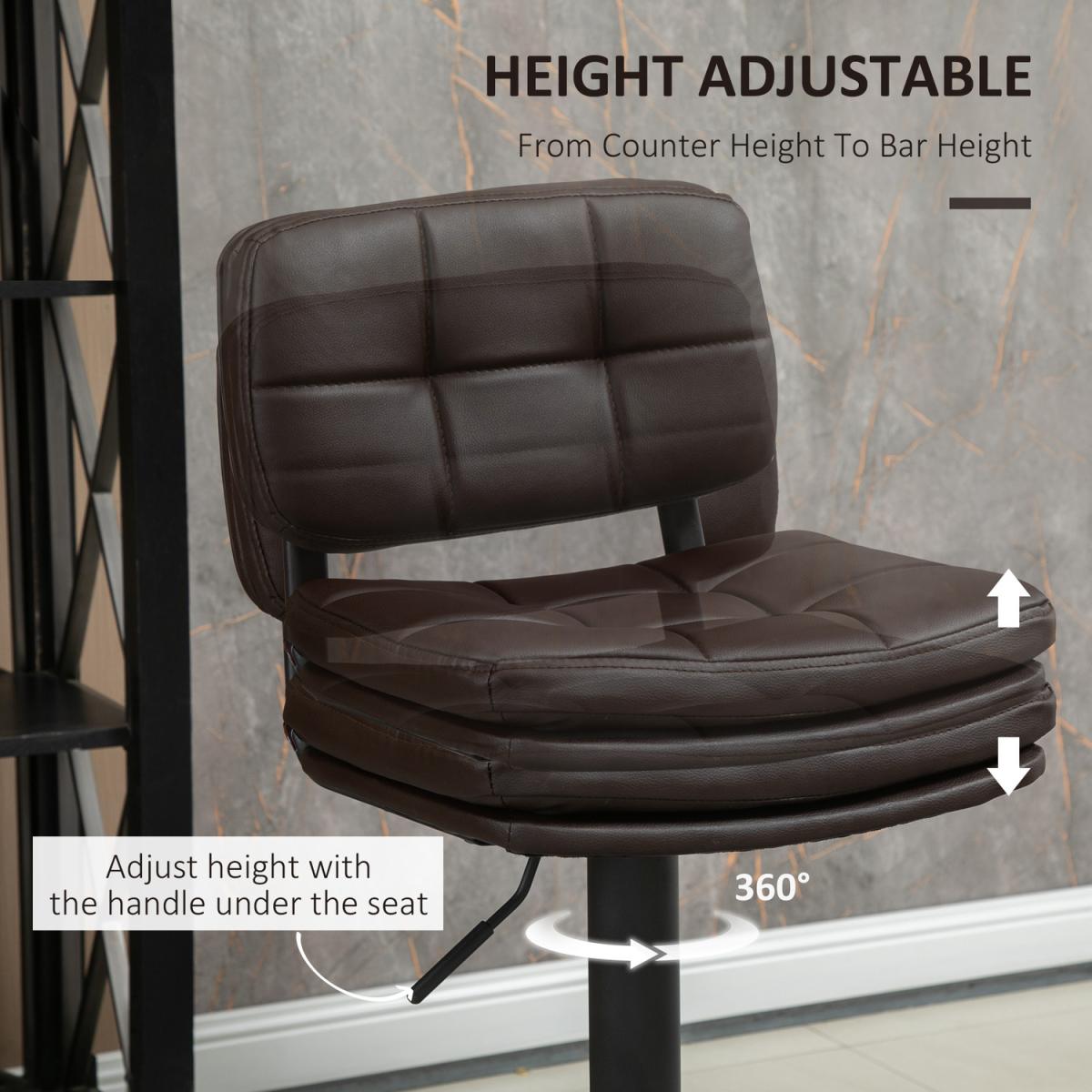PU Leather Bar Stools Set of 2 Adjustable Height Chairs Swivel Seat - Brown – image 4