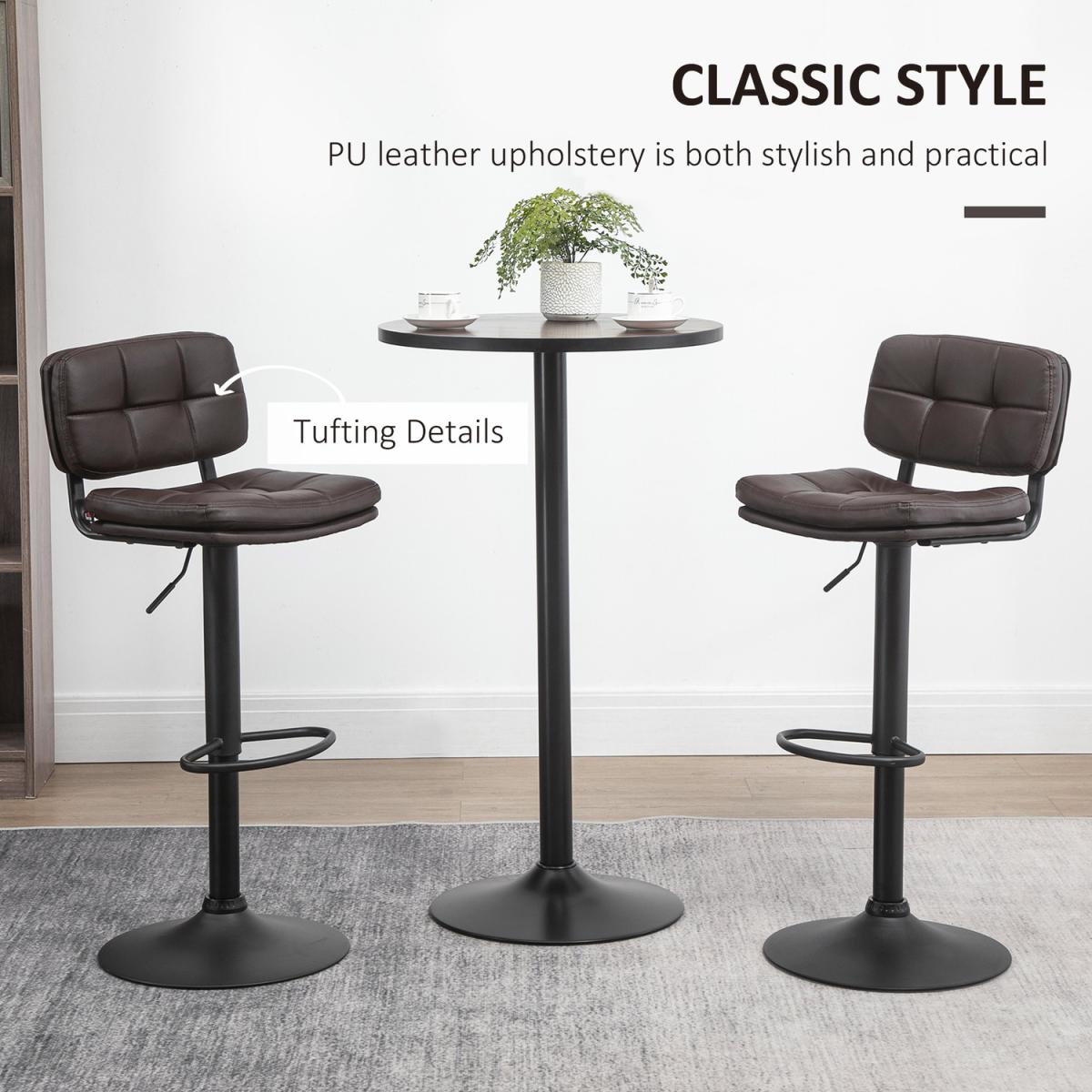 PU Leather Bar Stools Set of 2 Adjustable Height Chairs Swivel Seat - Brown – image 5