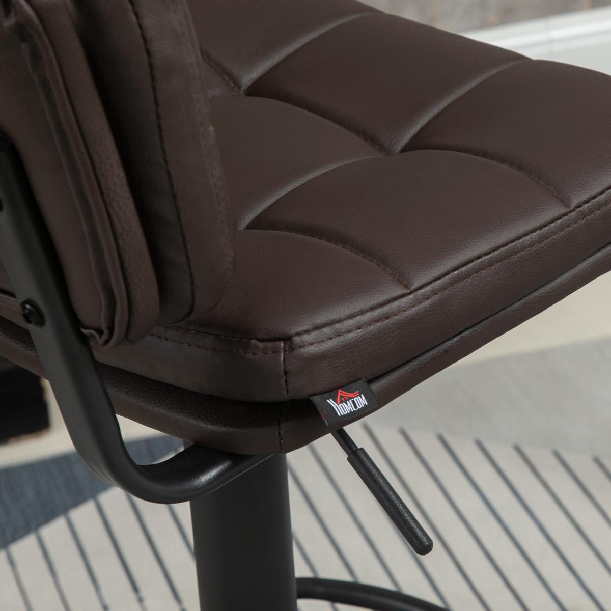 PU Leather Bar Stools Set of 2 Adjustable Height Chairs Swivel Seat - Brown – image 7