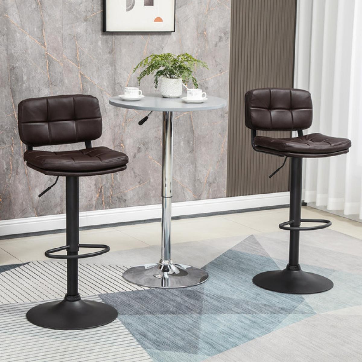 PU Leather Bar Stools Set of 2 Adjustable Height Chairs Swivel Seat - Brown – image 1