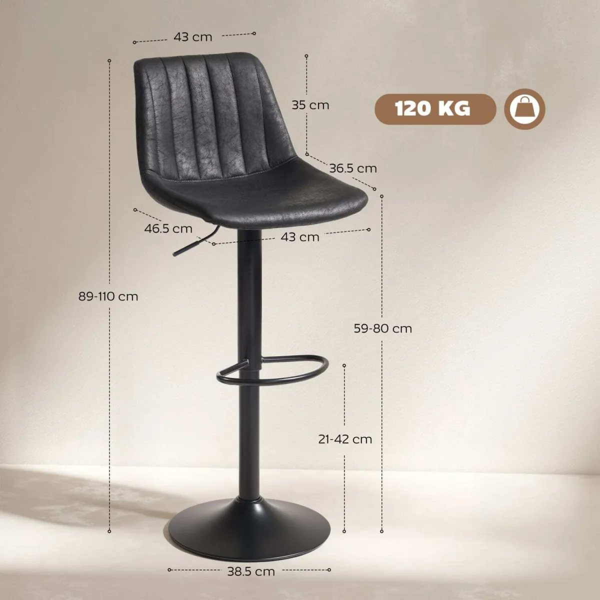Nalo Set of 2 Black Leathaire Tub-Style Bar Stools – image 4