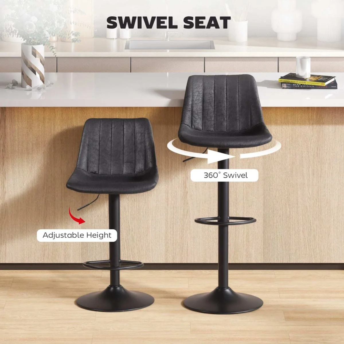 Nalo Set of 2 Black Leathaire Tub-Style Bar Stools – image 5