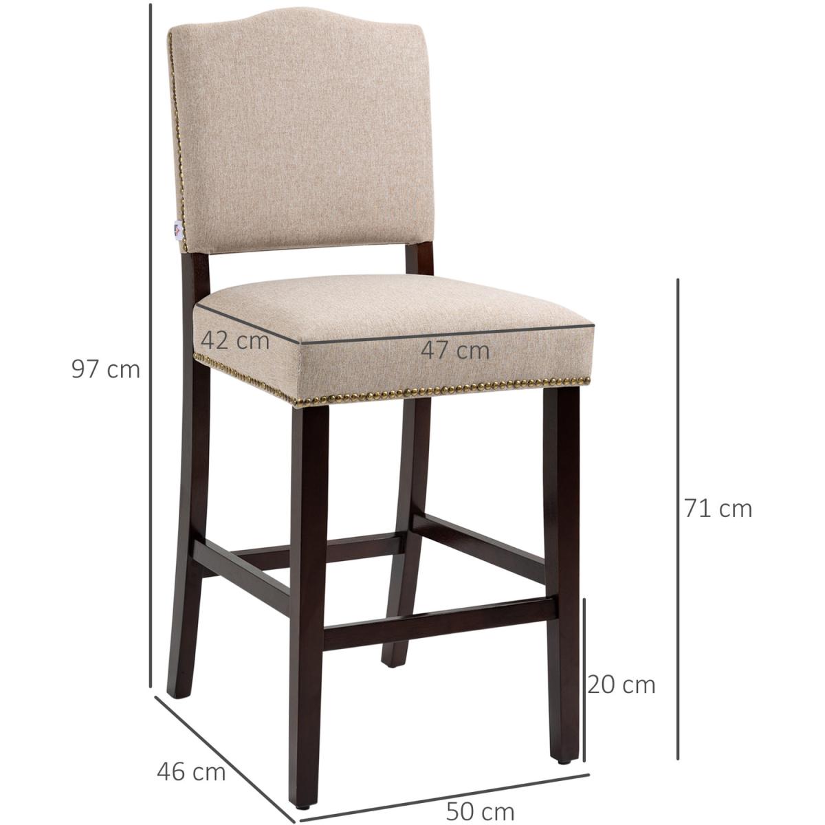 Bar Stools Set of 2, Kitchen Stool with Back Footrest - Beige – image 2