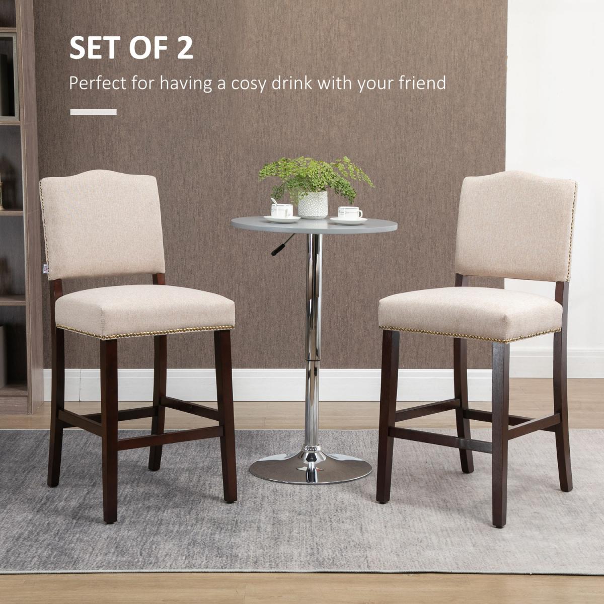 Bar Stools Set of 2, Kitchen Stool with Back Footrest - Beige – image 3