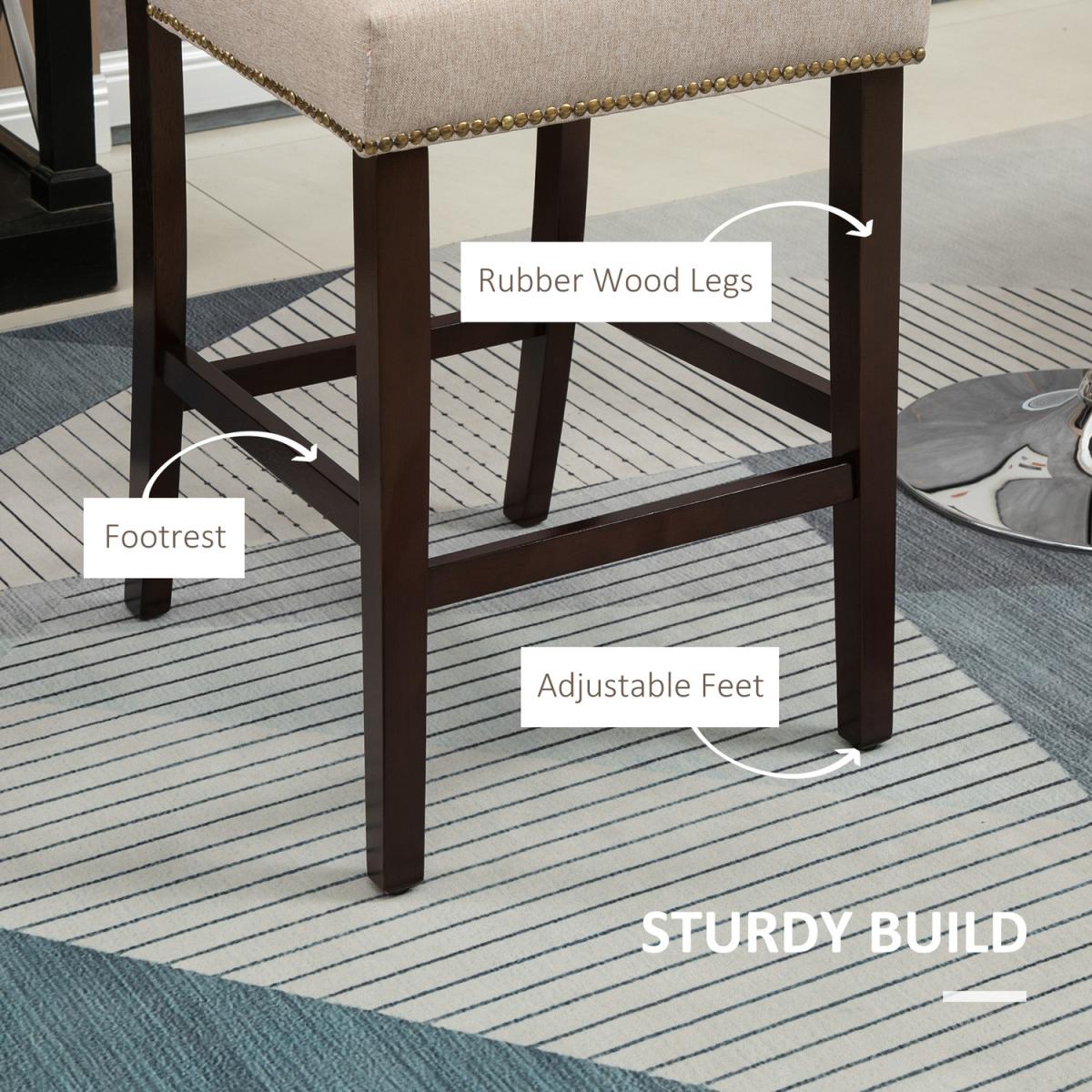 Bar Stools Set of 2, Kitchen Stool with Back Footrest - Beige – image 5